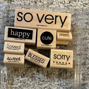 Stampin' Up! Sentiment Wood Stamp Set - Black on Natural Wood-So Very